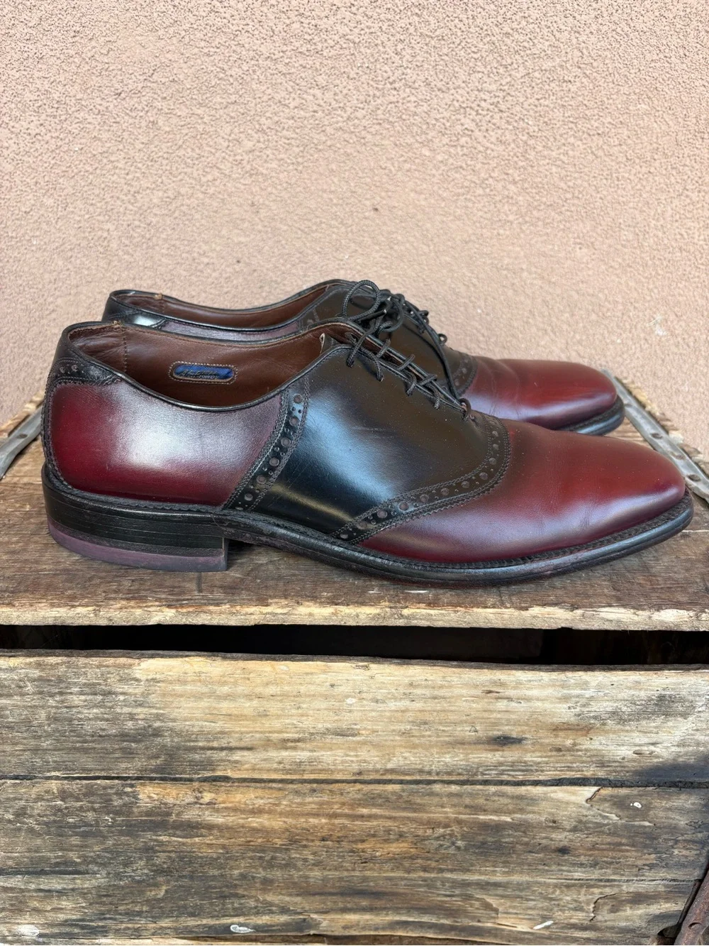 Allen Edmonds Polo Burgundy & Black Saddle Oxford